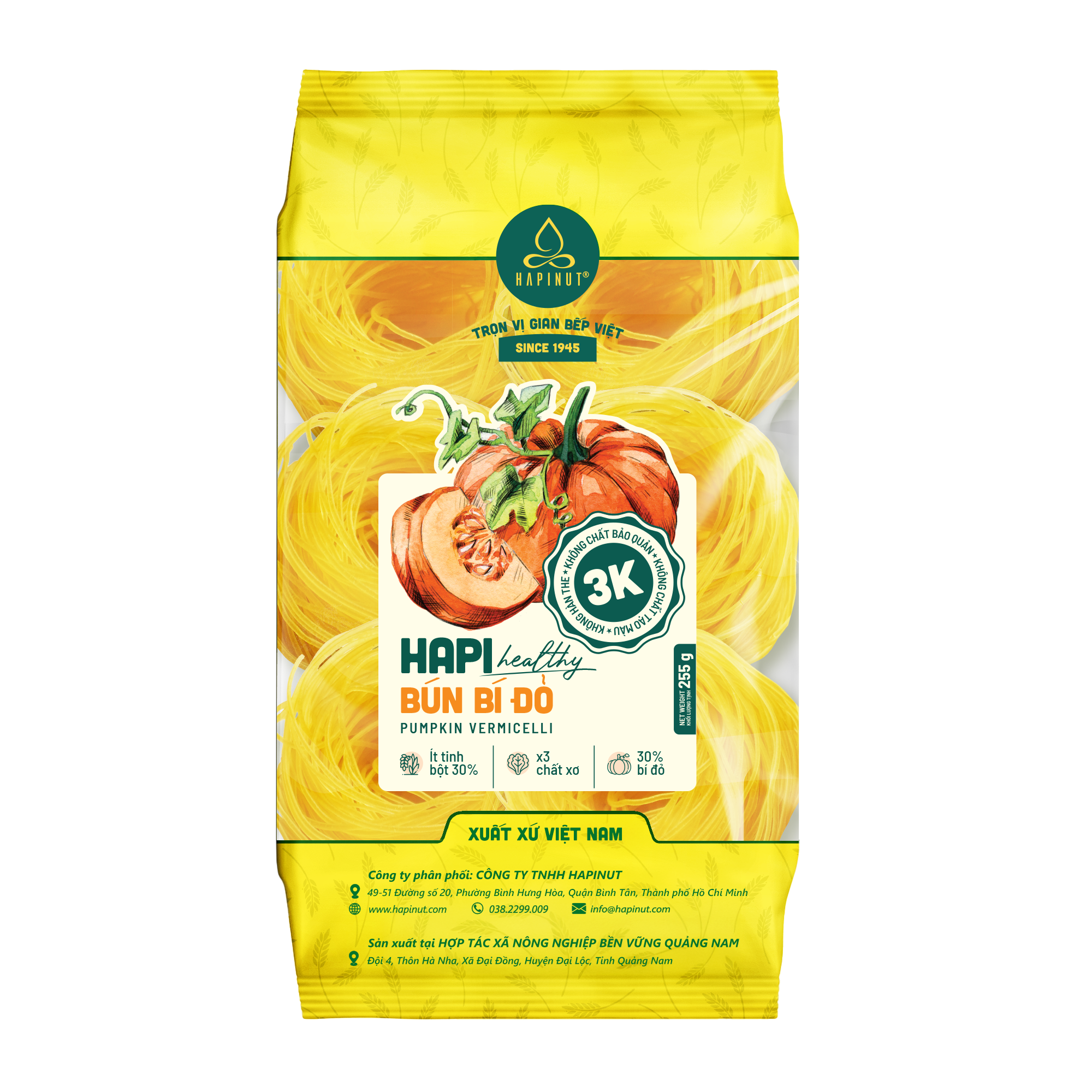 Bún bí đỏ HAPI - Ít tinh bột, 100% tự nhiên, bí đỏ tươi