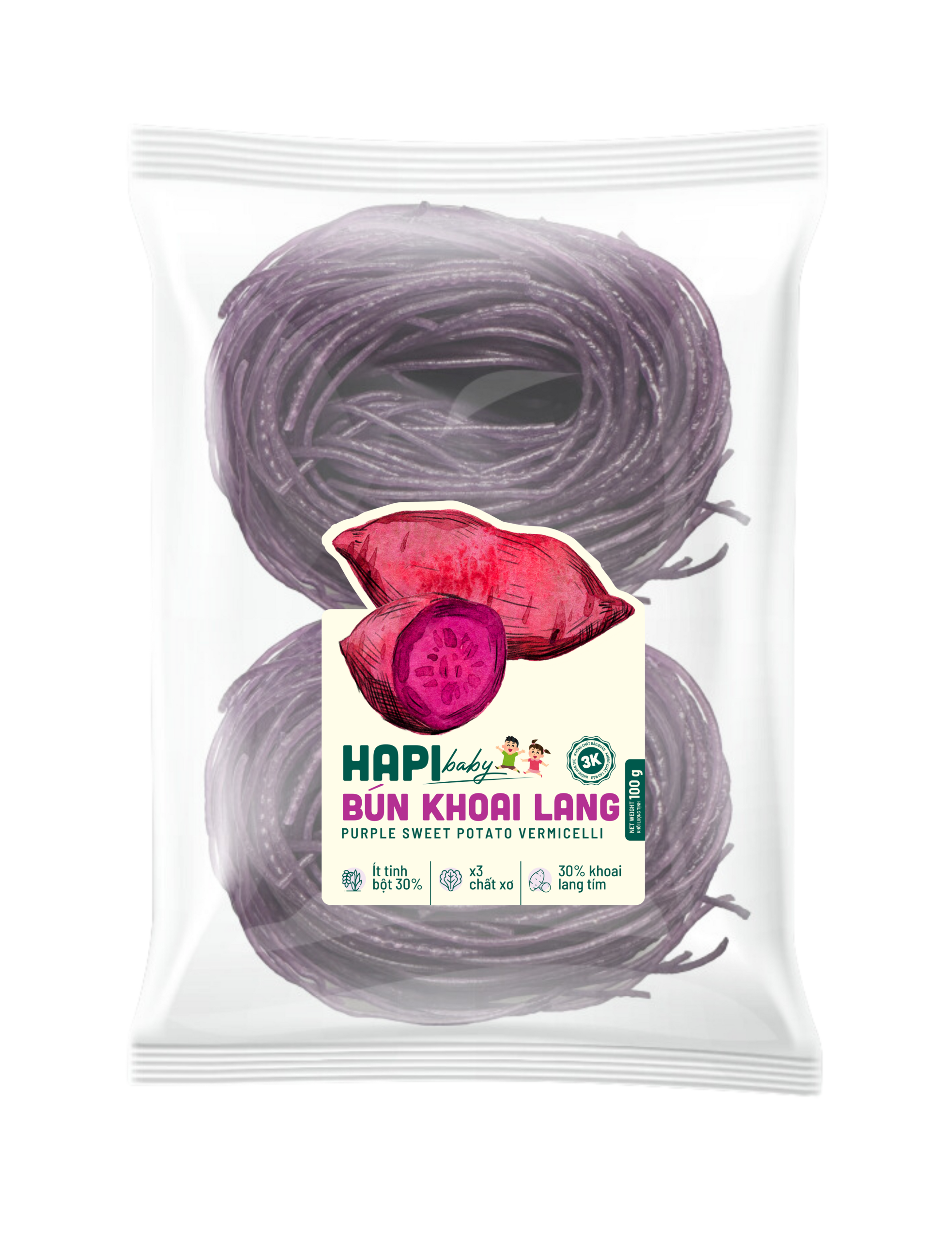 Bún Khoai Lang tím HAPI BABY - Ít tinh bột, X3 chất Xơ